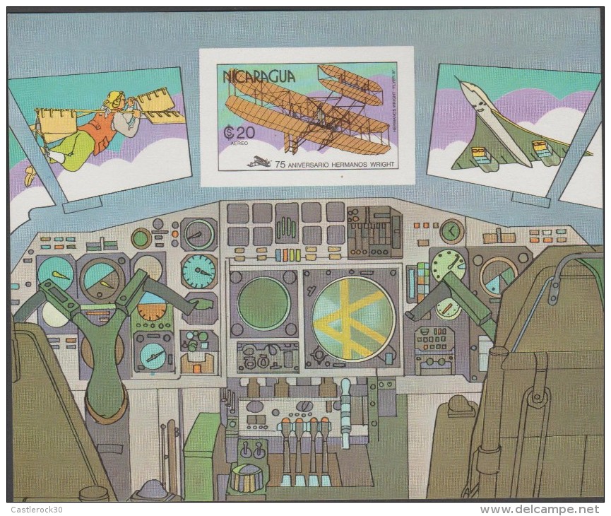 O) 1978 NICARAGUA, IMPERFORATED, AIRPLANE - ANNIVERSARY BROTHERS WRIGHT, SOUVENIR MNH - Nicaragua