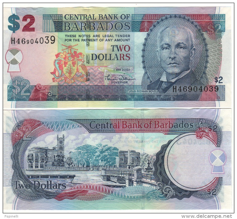 BARBADOS   2  Dollars    P66a     1.5.2007   UNC - Barbades