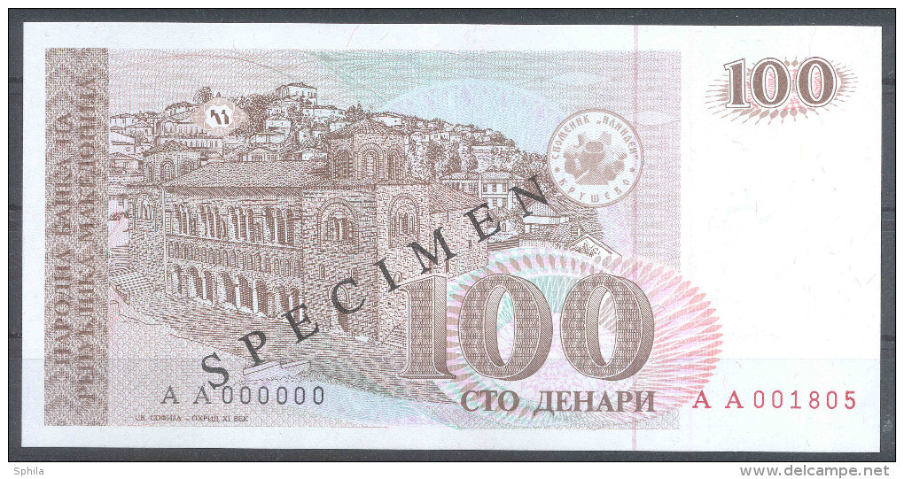 Makedonien Macedonia 100 Denari 1993 SPECIMEN – PRIMEROK (Cyrillic) UNC; P 12s - Nordmazedonien