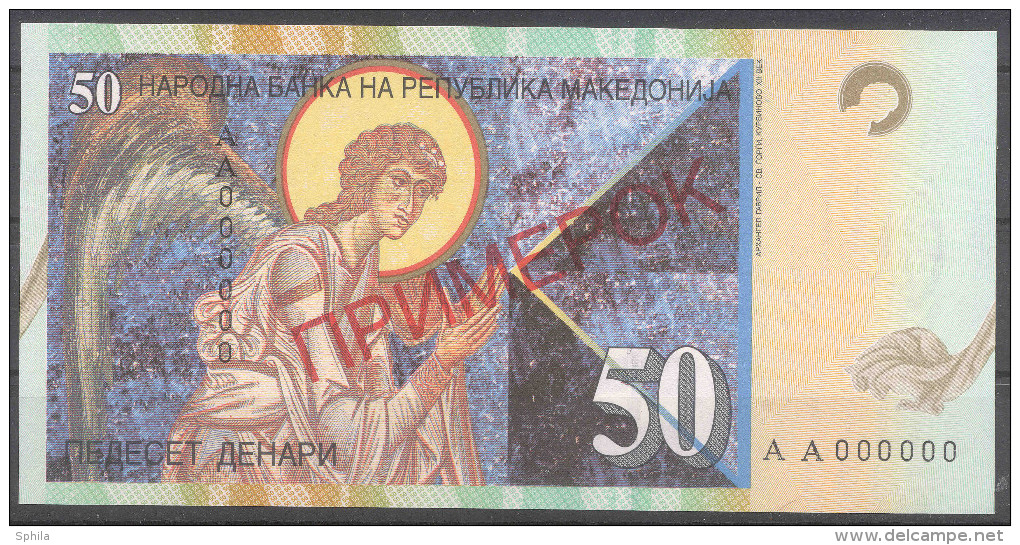 Makedonien Macedonia 50 Denari 1996 SPECIMEN – PRIMEROK (Cyrillic) UNC; P 15s - Nordmazedonien