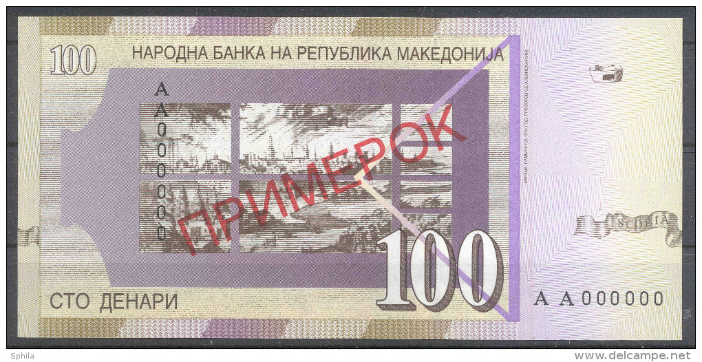 Makedonien Macedonia 100 Denari 1996 SPECIMEN – PRIMEROK (Cyrillic) UNC; P 16s - Nordmazedonien