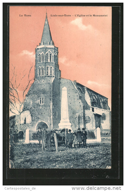 CPA Lisle-sur-Tarn, L´église Et Le Monument - Lisle Sur Tarn