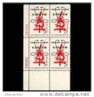 Plate Block -1965 USA Crusade Against Cancer Stamp Sc#1263 Microscope Stethoscope Medicine - Numéros De Planches