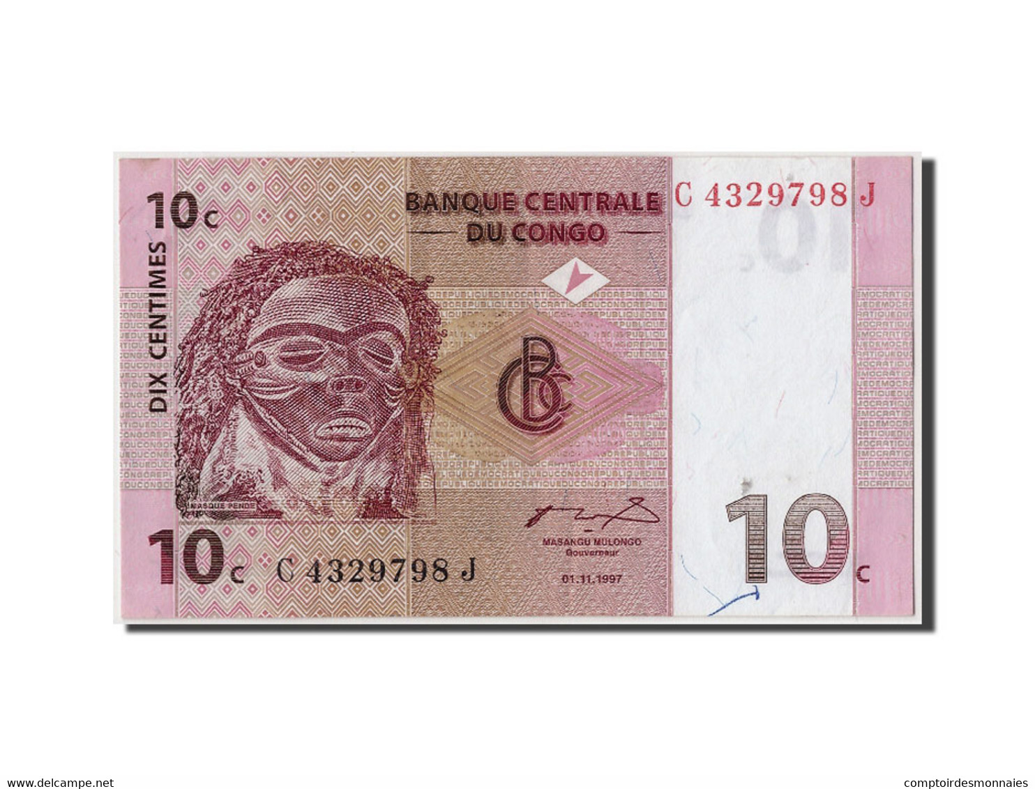 Billet, Congo Democratic Republic, 10 Centimes, 1997, 1997-11-01, KM:82a, NEUF - República Democrática Del Congo & Zaire
