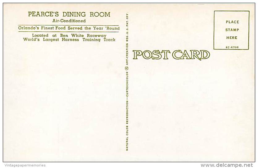 257623-Florida, Orlando, Pearce's Dining Room, Ben White Raceway, Horse Racing, Curteichcolor No 6C-K796 - Orlando