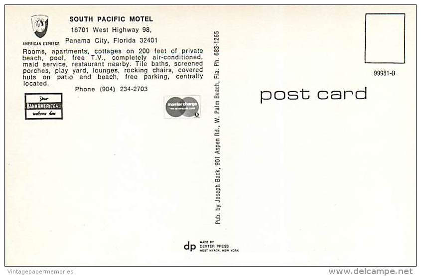 257649-Florida, Panama City, South Pacific Motel, Multi-View, Joseph Back By Dexter Press No 99981-B - Panama City