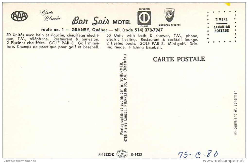 261477-Canada, Quebec, Granby, Bon Soir Motel, W. Schermer No R-49833-C - Granby