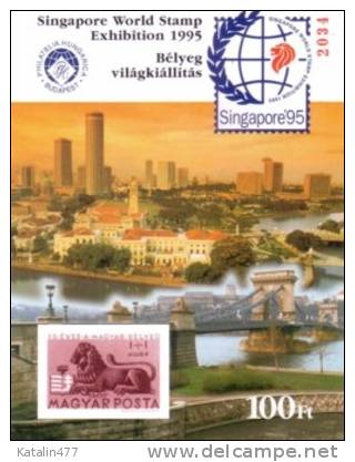 1995.HUNGARY. Singapore World Stamp Exhibition,present Block With Reprint Imperf.stamp,with Red Number - Commemorative Sheets