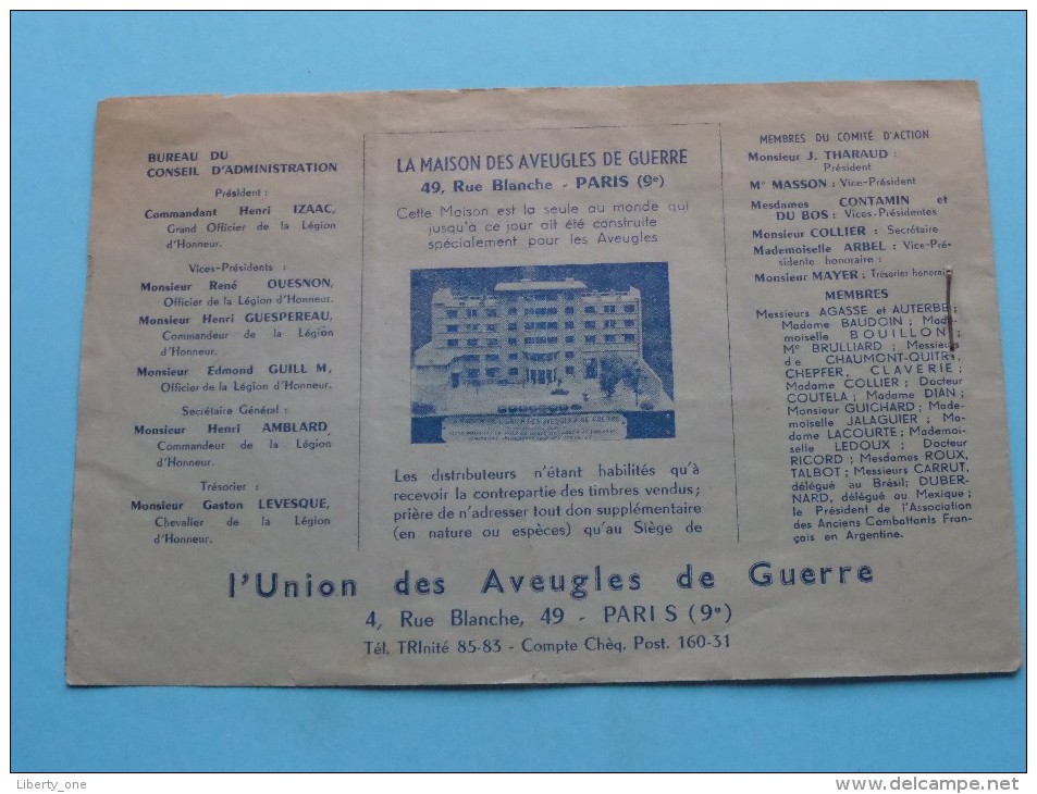 L'UNION DES AVEUGLES DE GUERRE Paris ( N° 052898 ) Avec Quelques Timbre 10 F - 1953 ( Details - Zie Foto ) ! - Dokumente