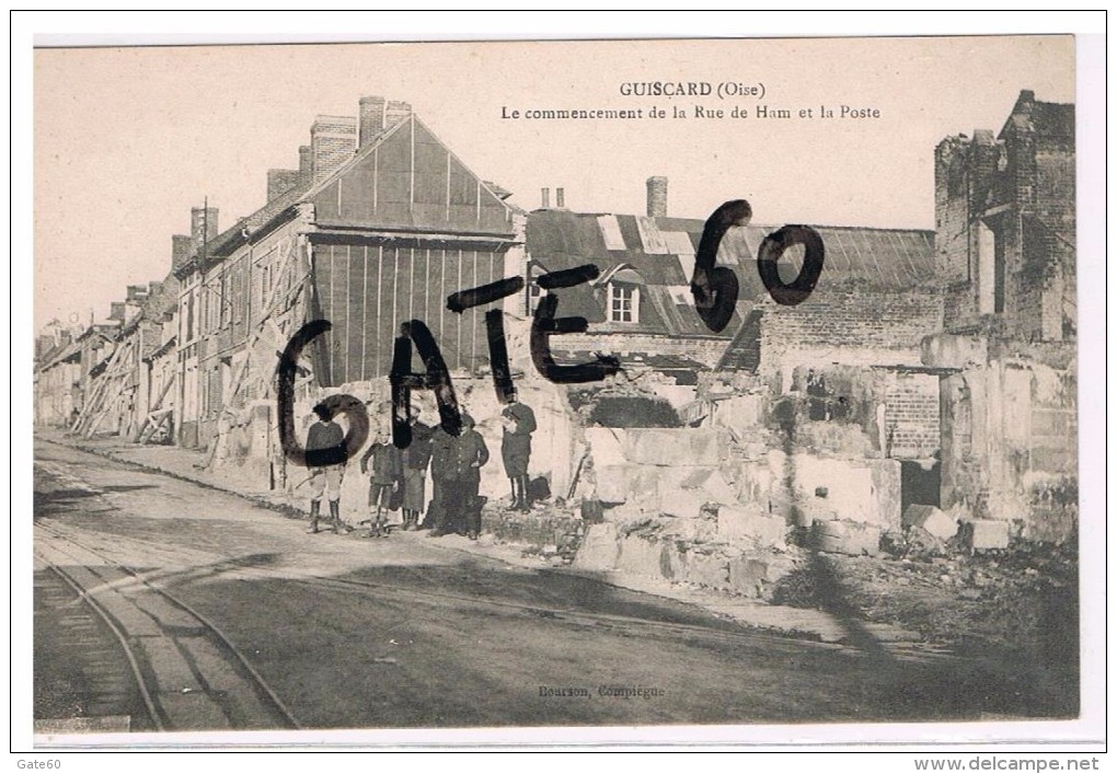 Guiscard    Le Commencement De La Rue De Ham Et La Poste - Guiscard