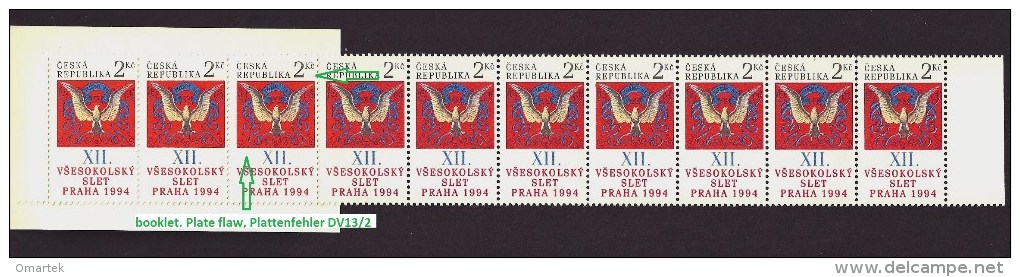 Czech Republic 1994 MNH ** Mi 47 Sc 2926 12th Sokol Congres In Prague. Plate Flaw DV13/2 Booklet. Tschechische Republik - Unused Stamps