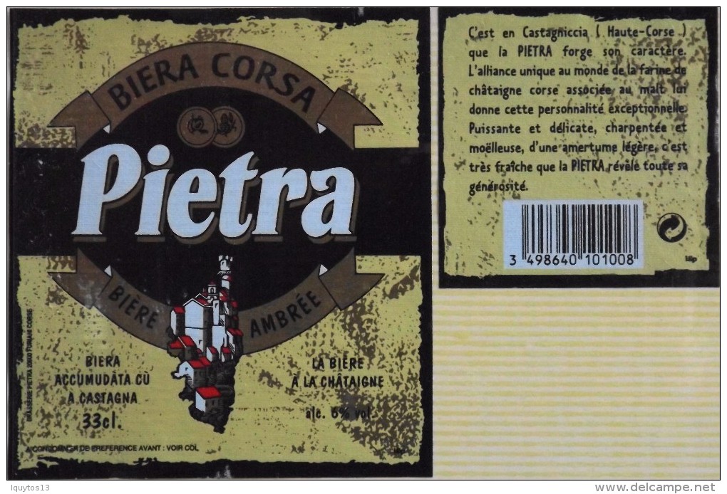 ETIQUETTE De BIERE " BIERA CORSA PIETRA " Bière Ambrée à La Chataigne - Décollée Bon Etat - - Beer