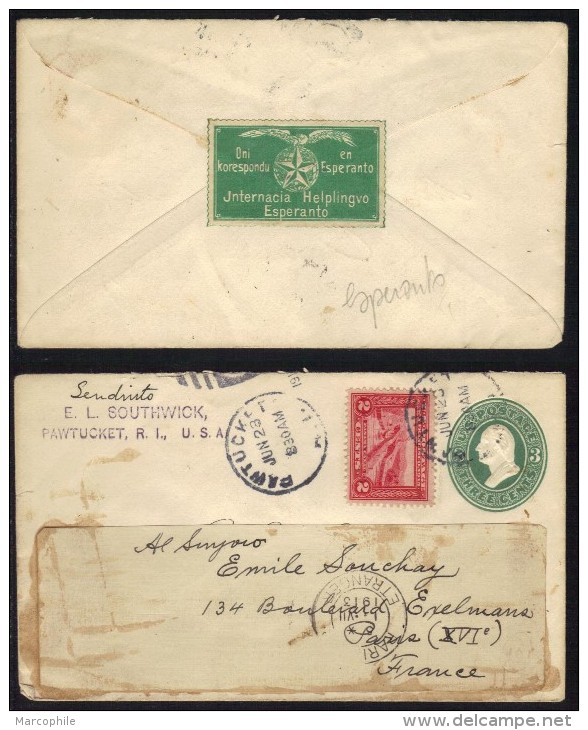 VIGNETTE ESPERANTO / 1913 USA - PAWTUCKET - RHODE ISLAND ENTIER POSTAL POUR LA FRANCE (ref 2032) - Esperanto