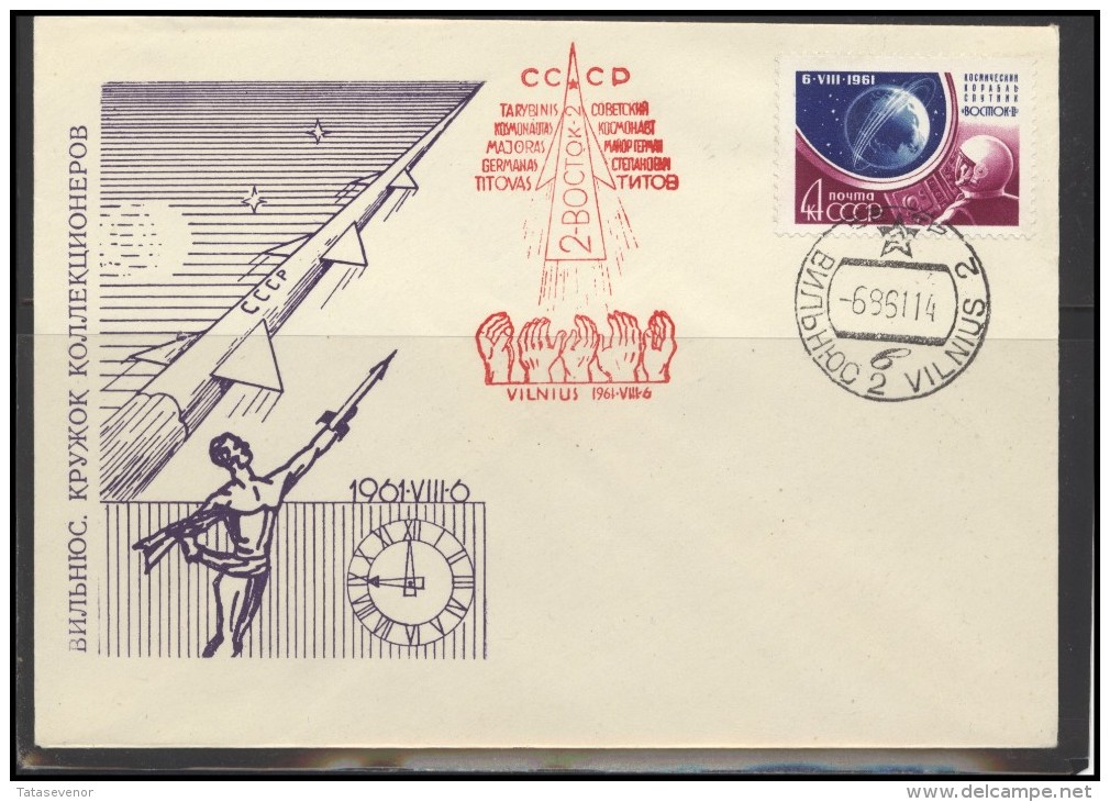 RUSSIA USSR Private Envelope LITHUANIA VILNIUS VNO-klub-026a Space Exploration VOSTOK-2 Titov - Locali & Privati