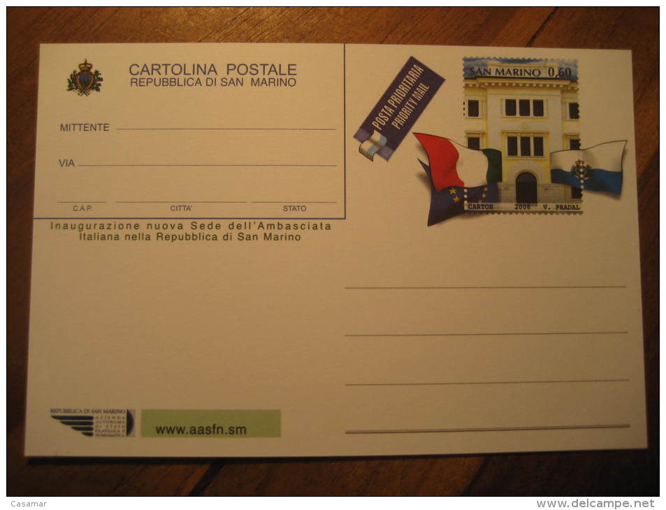 San Marino 2006 Italy Embassy Flag Flags Postal Stationery Card Italy - Entiers Postaux