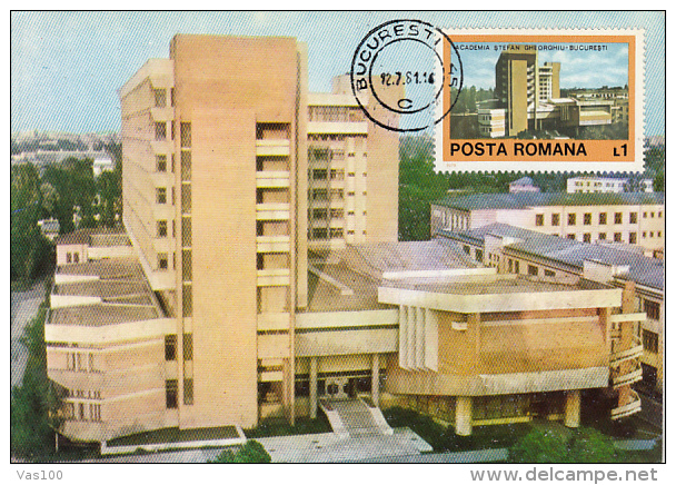 BUCHAREST- COMMUNSIT SCHOOL, CM, MAXICARD, CARTES MAXIMUM, 1981, ROMANIA - Cartes-maximum (CM)
