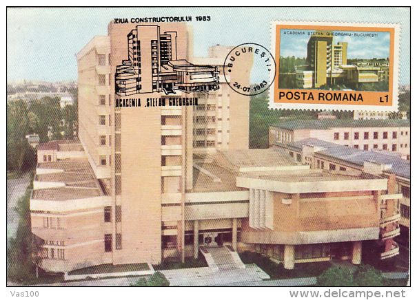 BUCHAREST- COMMUNSIT SCHOOL, CM, MAXICARD, CARTES MAXIMUM, 1983, ROMANIA - Cartes-maximum (CM)