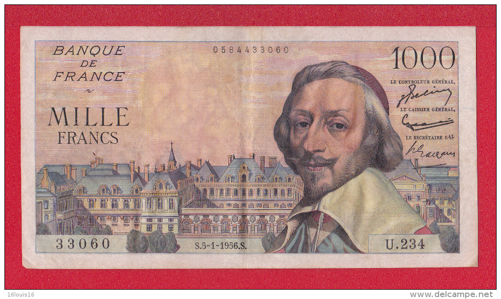 BILLET DE 1000 FRANCS "RICHELIEU" DU 5-1-1956  U.234 - 1 000 F 1953-1957 ''Richelieu''