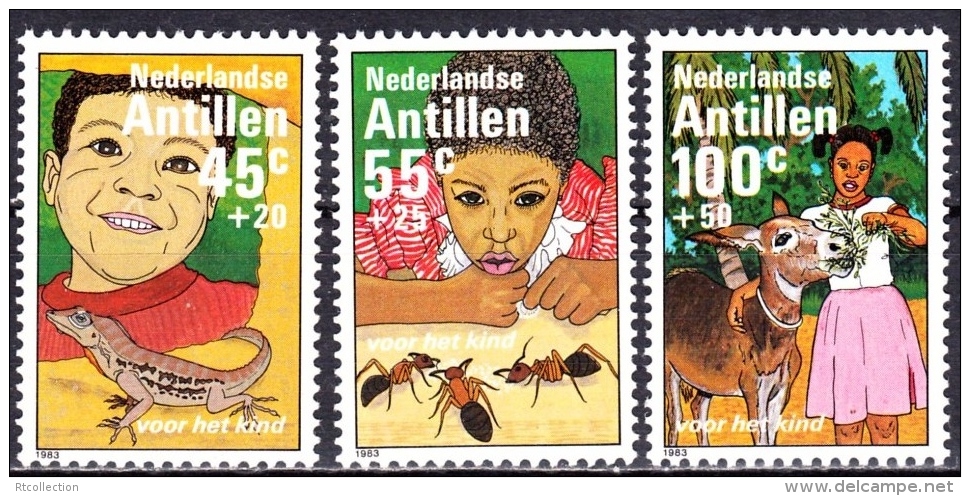 Netherlands Antilles 1983 Child Welfare Animals Lizard Ant Donkey Children Stamps MNH Michel 500-502 - Other & Unclassified