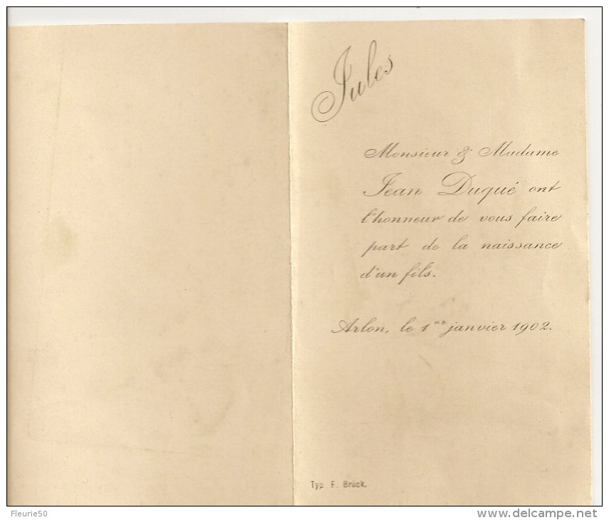 Faire Part De Naissance De Jules, Année 1902. 12 Cm X 10 Cm. - Nacimiento & Bautizo