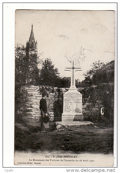 Saint-Jean-Brévelay : Le Monument Des Victimes De L'incendie Du 28 Avril 1901 / Edition David N°601 - Saint Jean Brevelay