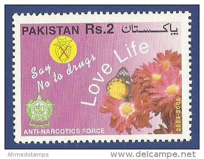 PAKISTAN 2003 MNH SAY NO TO DRUGS LOVE LIFE FLOWERS BUTTERFILES ANTI NARCOTICS - Pakistan