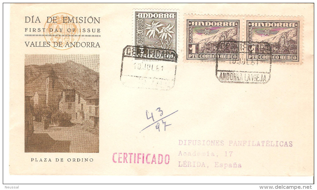 Carta Con Matasellos Certificado De Andorra 1951 Por Detras Certificado Lerida. - Lettres & Documents