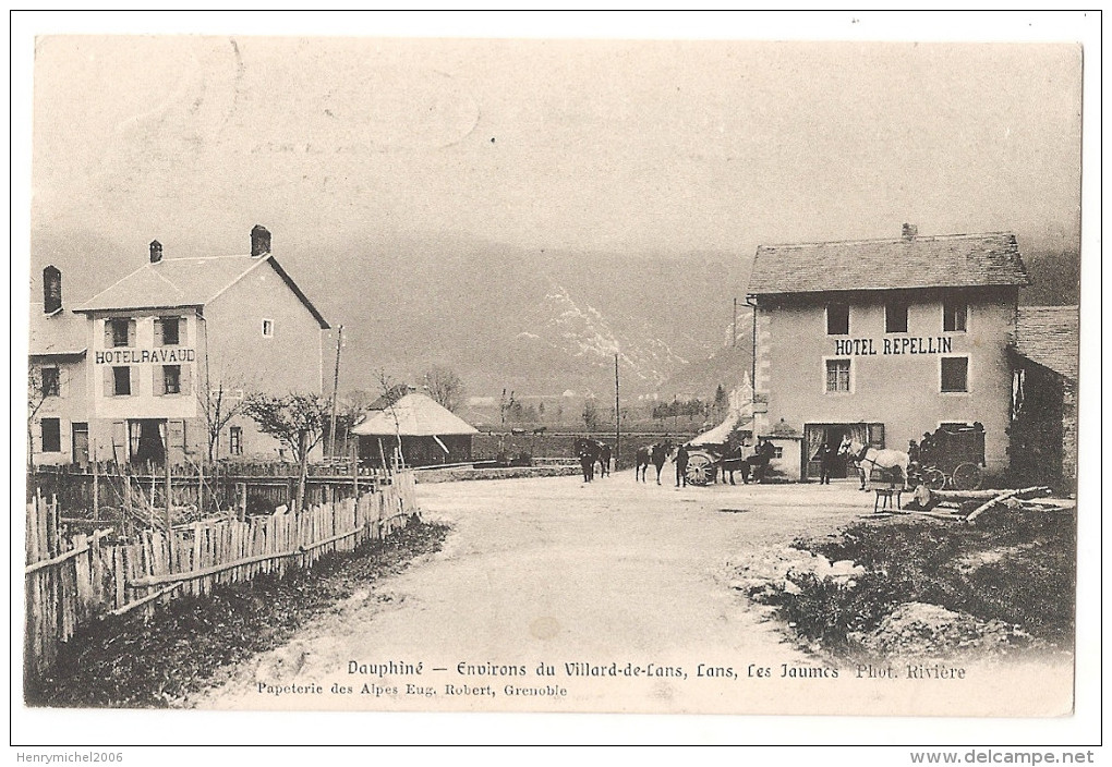 Isère - 38 - Lans Les Jaumes , Vers Villard De , Diligence De Grenoble Devant Hotel Repellin Et Ravaud 1905 - Villard-de-Lans