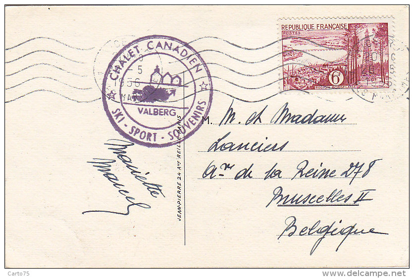 Valberg 06 - Il Fait Bon Vivre - Cachet Postal 1956 Et Cachet Chalet Canadien Ski - Autres & Non Classés