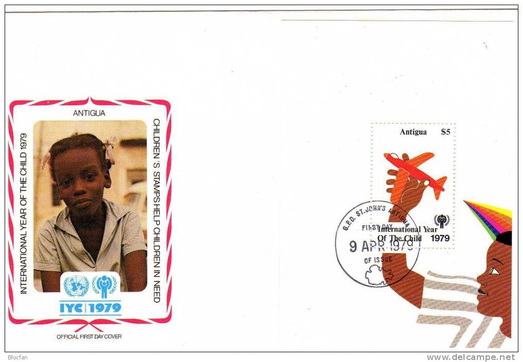 UNO Jahr Des Kindes 1979 Kinder - Spielzeug Antigua 538/1+Block 42 FDC 10€ Bloque Hoja UNICEF M/s Sheet Cover Bf America - Antigua Et Barbuda (1981-...)