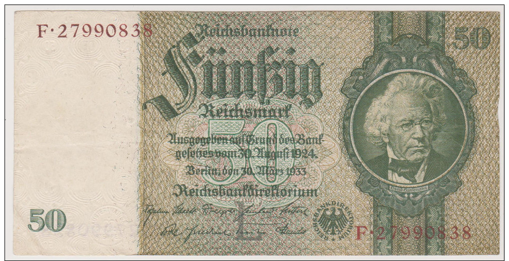 Reichsbanknote 50 Reichsmark, Berlin 1933, F 27990838, Deutschland, Drittes Reich - 50 Reichsmark