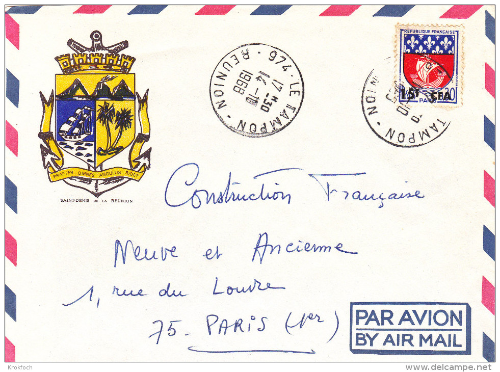 Réunion - Le Tampon 1968 - Lettre Avec Blason Paris CFA - Covers & Documents