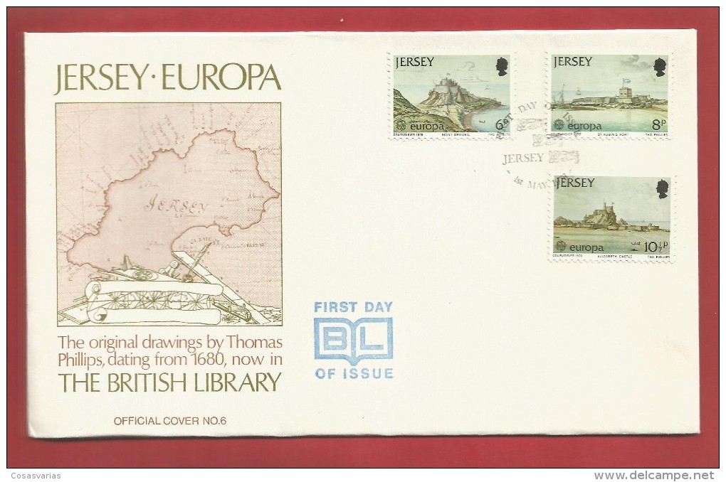 JERSEY EUROPA DRAWINGS BY THOMAS PHILIPS THE BRITISH LIBRARY OFFICIAL COVER - Jersey