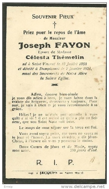 Rouvroy Dampicourt Joseph Fayon Epouxv De Celesta Themelin Saint Vincent 1858 Dampicourt 1934 - Rouvroy