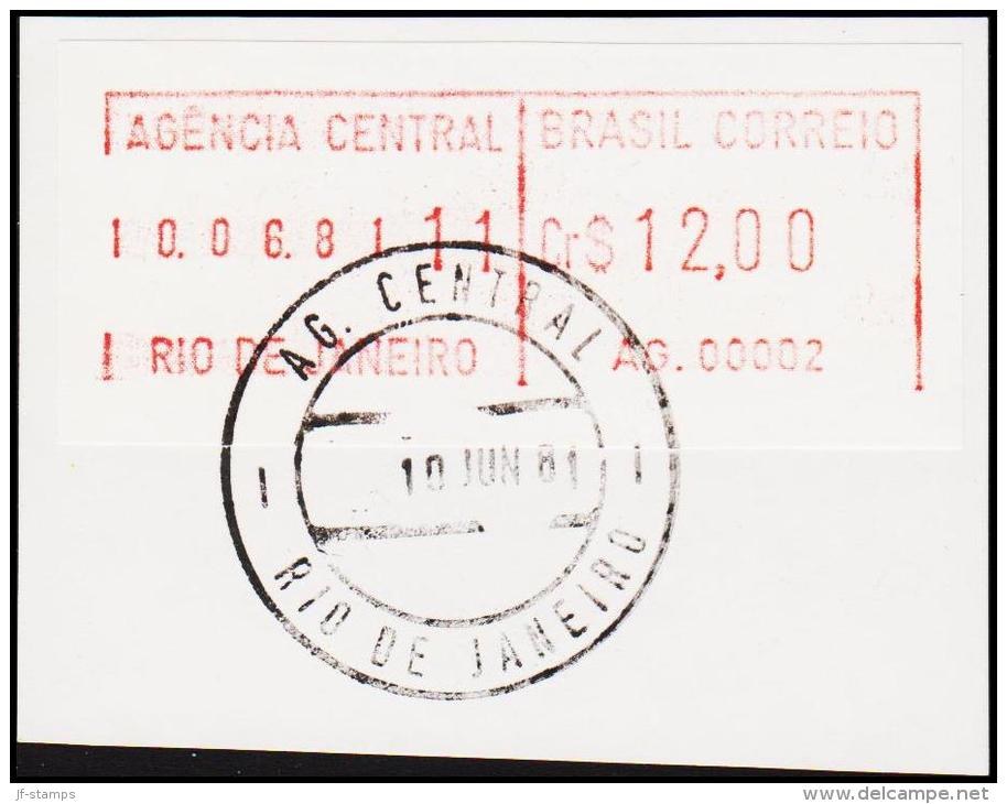 1981. BRASIL CORREIO Cr. $ 12.00 RIO DE JANEIRO 10 JUN 81. (Michel: ) - JF192610 - Viñetas De Franqueo (Frama)