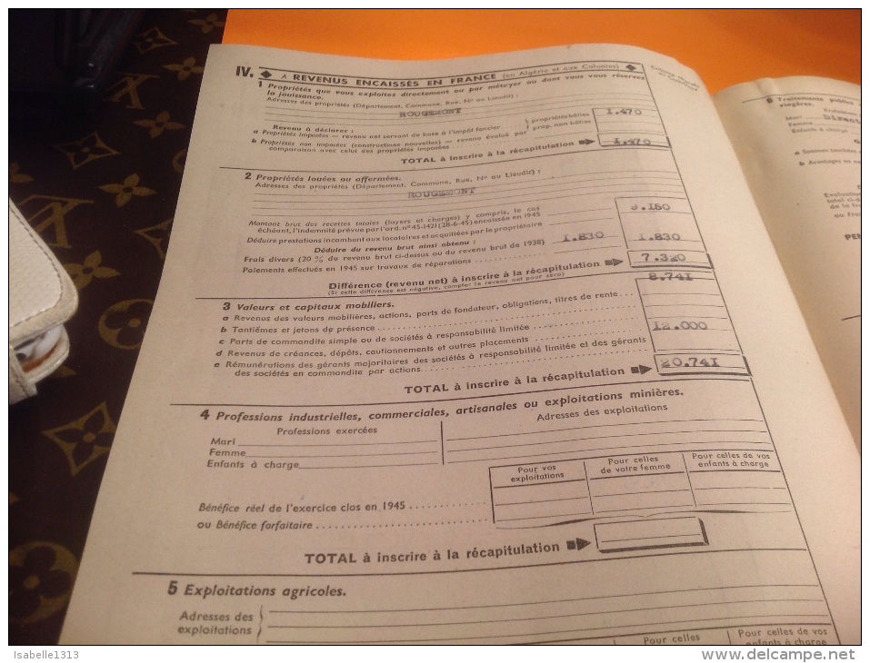 Année 1946 Impôt Général Sur Le Reven 1945 Luxiol Rougemont Hericourt - 1900 – 1949