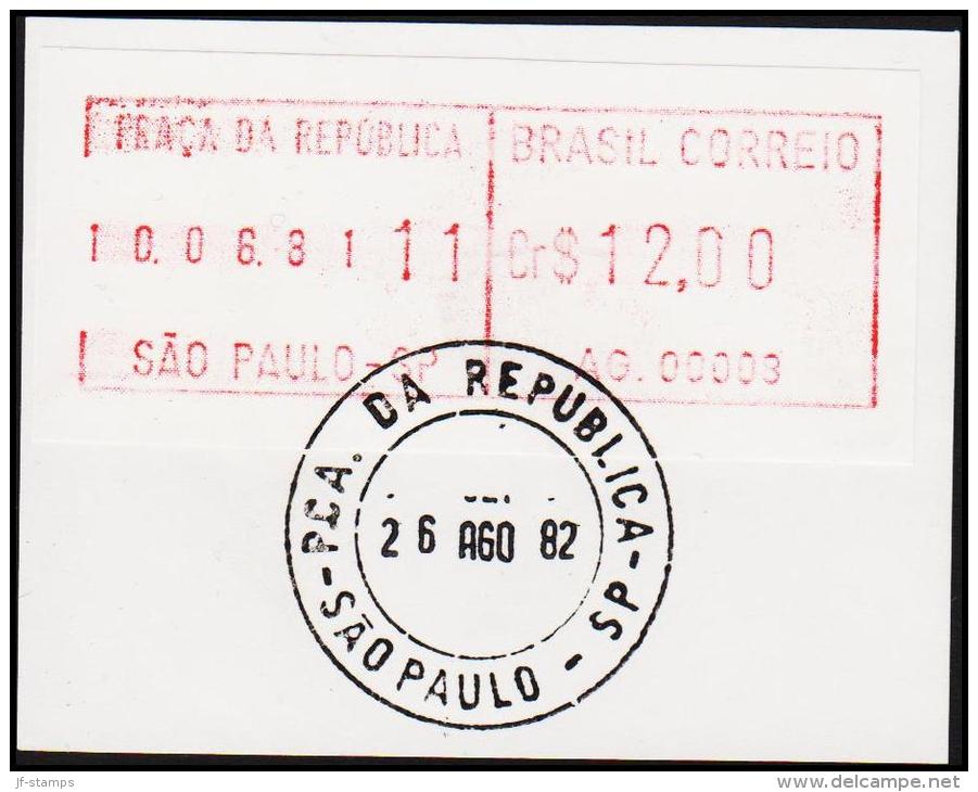 1982. BRASIL CORREIO Cr. $ 12.00 SAO PAULO 26 AGO 82 (Michel: ) - JF192613 - Franking Labels