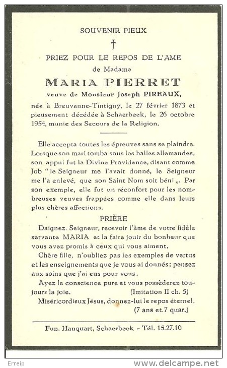 Tintigny Breuvanne Maria Pierret Veuve De Joseph Pireaux Breuvanne 1873 Schaerbeek 1954 - Tintigny