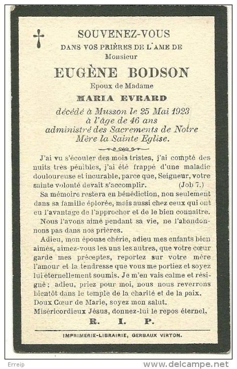 Musson Eugene Bodson Epoux De Maria Evrard Musson 1877 1923 - Musson