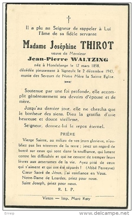 Messancy Hondelange Josephine Thiriot Veuve De Jean Pierre Waltzing Hondelange 1943 Signeulx 1943 - Messancy