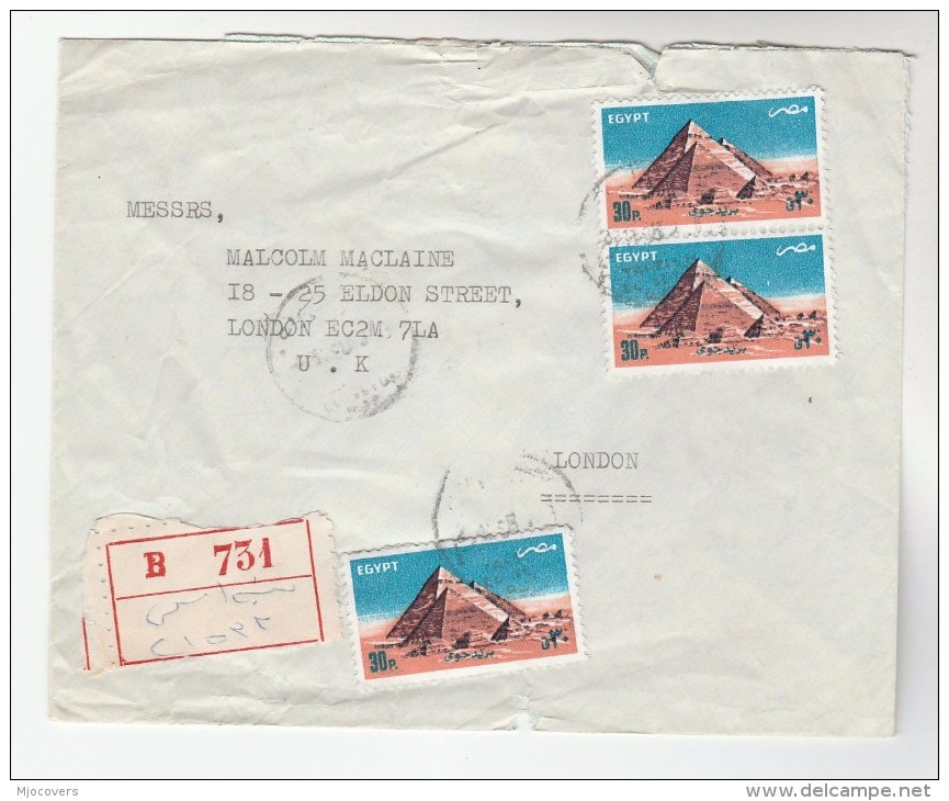 1988 REGISTERED EGYPT COVER 3x 30m Pyramid  Stamps  To GB - Covers & Documents