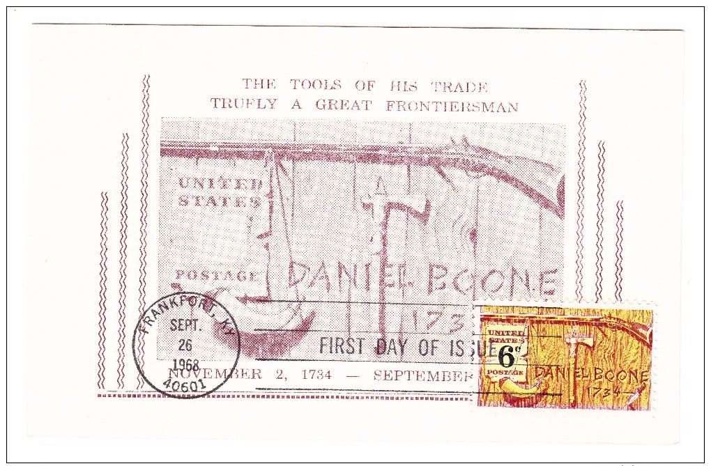 1968 USA Daniel Boone 6c Postcard First Day Cover - 1961-1970