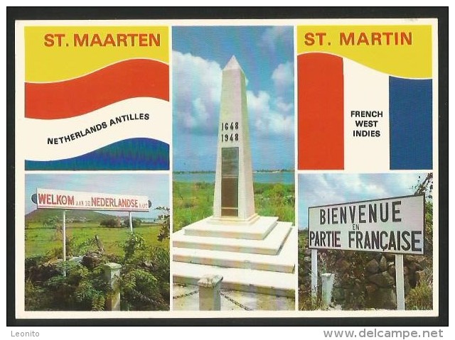 ST. MAARTEN ST. MARTIN (10,5 X 15 Cm) Dutch And French Boarder Monument 1985 - Saint-Martin