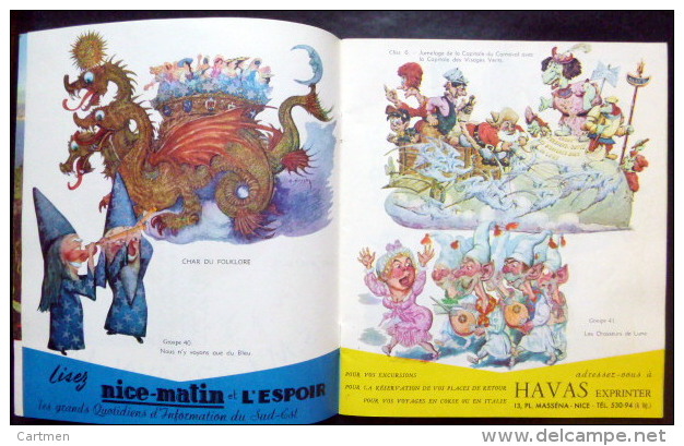 NICE CARNAVAL 1959 DEPLIANT PROGRAMME ALBUM OFFICIEL AVEC  BELLES ILLUTRATIONS DES CHARS - Dépliants Touristiques