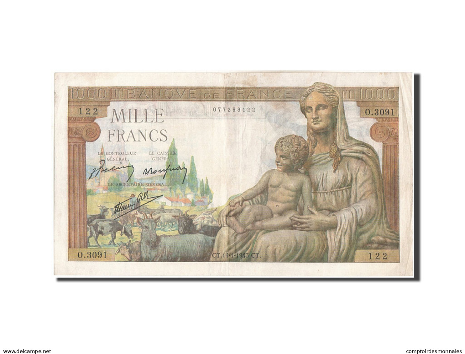 Billet, France, 1000 Francs, 1 000 F 1942-1943 ''Déesse Déméter'', 1943 - 1 000 F 1942-1943 ''Déesse Déméter''