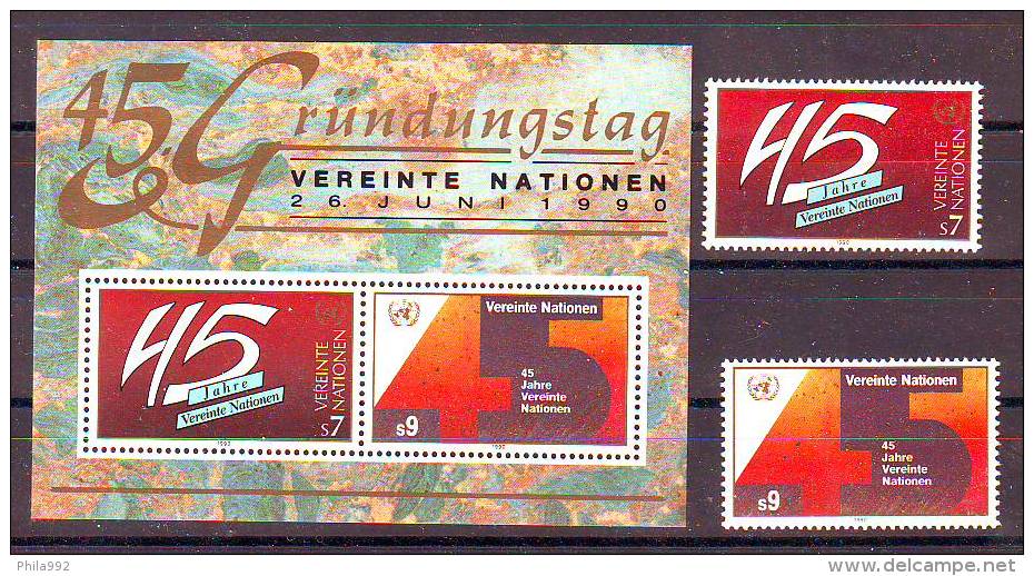 United Nations Wien 1990 Y 45th Ann Of UNO Organisation Mi No 104-05 + Bl 5 MNH - Autres - Europe