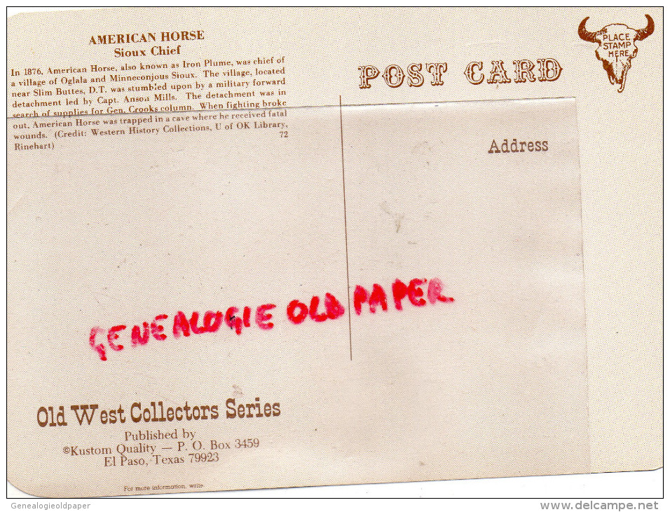 ETATS UNIS - AMERIQUE- AMERICAN HORSE - SIOUX CHIEF - IRON PLUME VILLAGE OF OGLALA AND MINNECONJOUS-  INDIENS - Autres & Non Classés