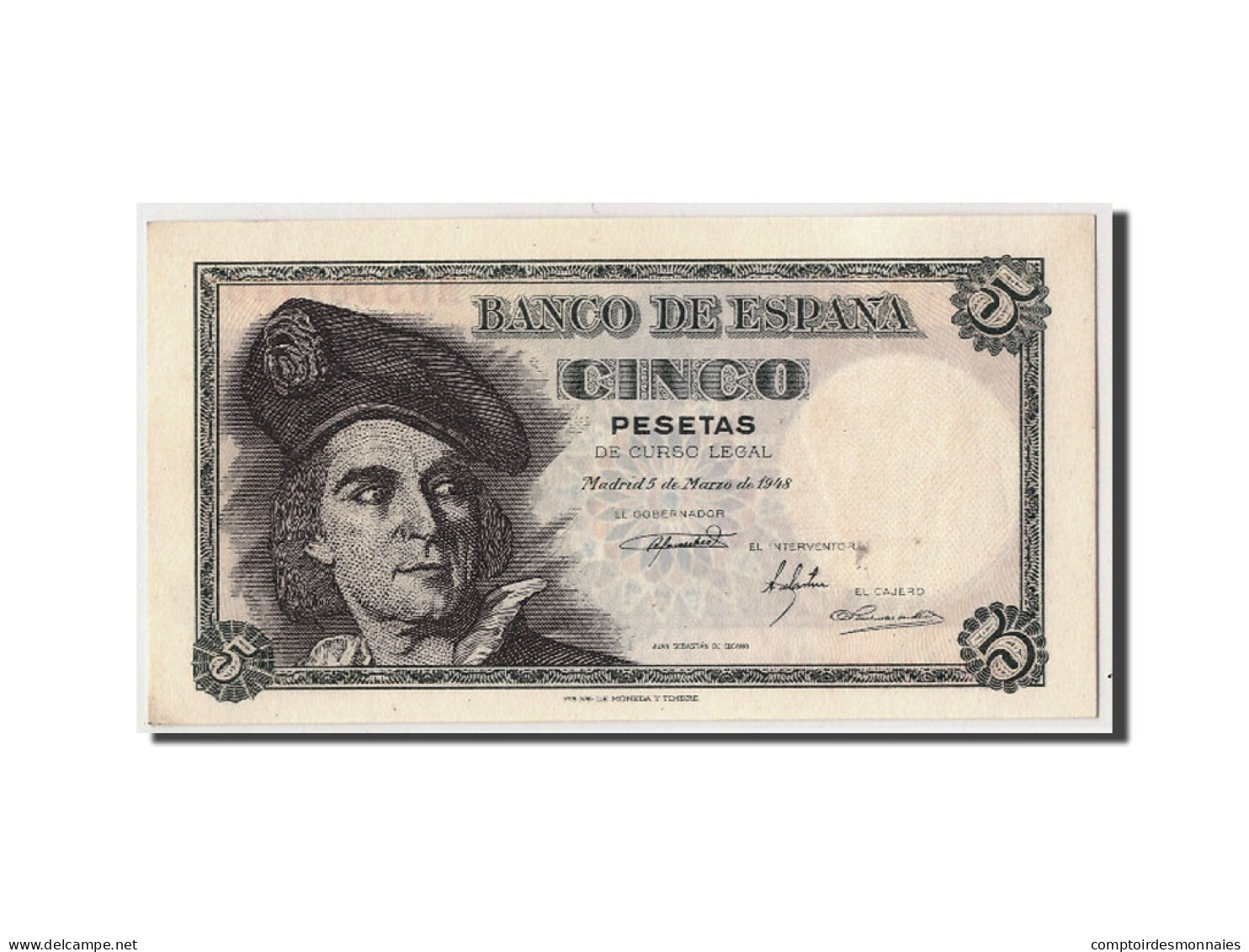 Billet, Espagne, 5 Pesetas, 1948, 1948-03-05, KM:136a, SPL - 5 Peseten