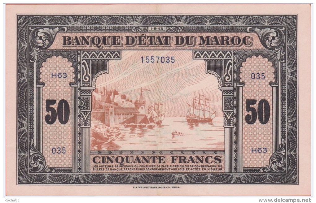 MAROC - 50 Francs Du 01 08 1943 - Pick 26 - SPL - Maroc
