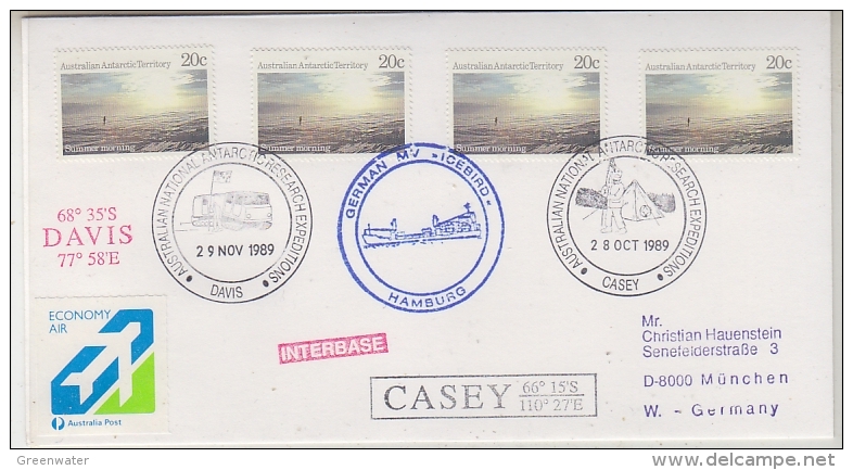 AAT 1989  Cover  Australian National Antarctic Research Expeditions Ca Casey, Davis, Mv Icebird  (26981) - Lettres & Documents